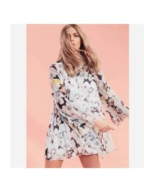 Free People Dress Caroline Blue Floral Pleated Mini Size XS